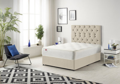 Somnior Beds Somnior Premier Tweed Natural 3Ft Memory Foam Divan Bed With Mattress & Headboard - Single - image 1