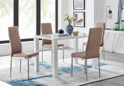 Furniturebox Pivero White High Gloss Dining Table And 4 Cappuccino Beige Milan Chairs Set - image 1