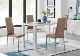 Furniturebox Pivero White High Gloss Dining Table And 4 Cappuccino Beige Milan Chairs Set - thumbnail 1