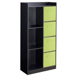 Urbn-Living Urbnliving Height 128Cm Wooden Black 7 Cube Bookcase With Green Drawers Tall Shelving Display Storage Unit Cabinet - thumbnail 1