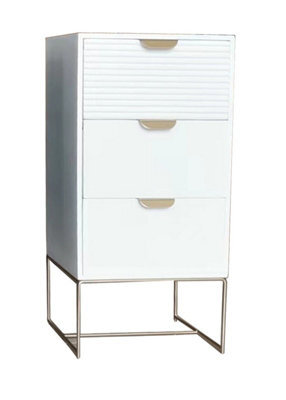 Minster 3 Drawer Bedside Table - Wood - L24 X W30 X H64 Cm - White - image 1