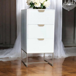 Minster 3 Drawer Bedside Table - Wood - L24 X W30 X H64 Cm - White - thumbnail 3