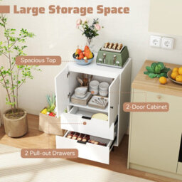 Costway Sideboard Buffet Cabinet 2-Door Serving Cupboard With Drawers-White - thumbnail 7