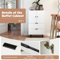 Costway Sideboard Buffet Cabinet 2-Door Serving Cupboard With Drawers-White - thumbnail 6