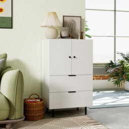 Costway Sideboard Buffet Cabinet 2-Door Serving Cupboard With Drawers-White - thumbnail 4