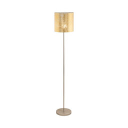 Elegant Slim Stem Floor Lamp With Champagne Base And Gold Fabric Shade