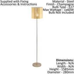 Elegant Slim Stem Floor Lamp With Champagne Base And Gold Fabric Shade - thumbnail 2