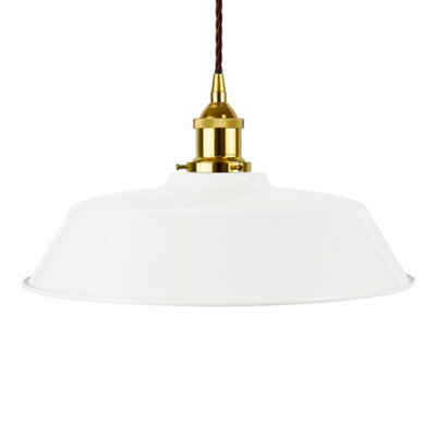 White Chancery Painted Dome Pendant Light With Gold Lamp Holder And Brown Twisted Cable - Se Home - image 1