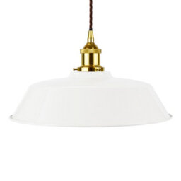 White Chancery Painted Dome Pendant Light With Gold Lamp Holder And Brown Twisted Cable - Se Home - thumbnail 1