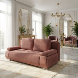 Emma M Corduroy Sofa Bed With Sleeping Function Mdf Frame Hr Foam Storage Compartment 200 X 92 X 77 Cm Pink - thumbnail 2