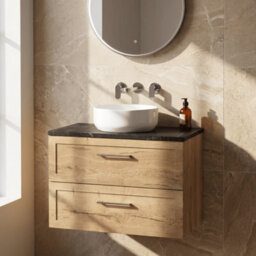 Balterley Stonnall Traditional Wall Hung 2 Drawers Vanity Unit With Black Pietra Marble Laminate Worktop, 800mm, Autumn Oak - thumbnail 2
