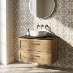 Balterley Stonnall Traditional Wall Hung 2 Drawers Vanity Unit With Black Pietra Marble Laminate Worktop, 800mm, Autumn Oak - thumbnail 3