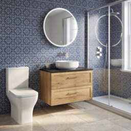 Balterley Stonnall Traditional Wall Hung 2 Drawers Vanity Unit With Black Pietra Marble Laminate Worktop, 800mm, Autumn Oak - thumbnail 4