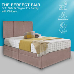 Dining Tables Chelsea Headboard Divan Set, 2 Drawer On Same Side With Sprung 1500 Comfort Mattress - Plush Dusty Pink - Double - thumbnail 2