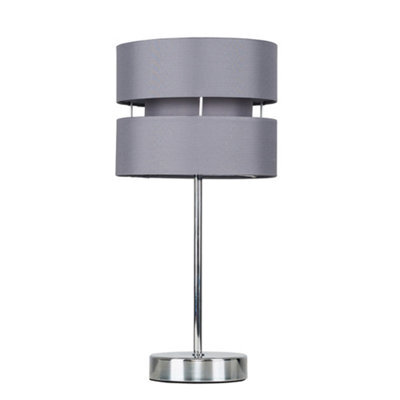 Valuelights Modern Silver Chrome Bedside Table Lamp With Grey Shade - image 1