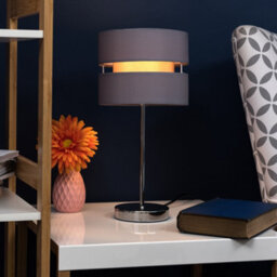 Valuelights Modern Silver Chrome Bedside Table Lamp With Grey Shade - thumbnail 5
