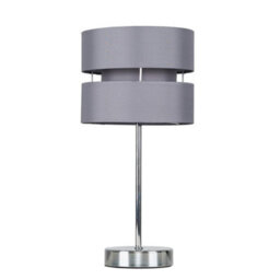 Valuelights Modern Silver Chrome Bedside Table Lamp With Grey Shade - thumbnail 2