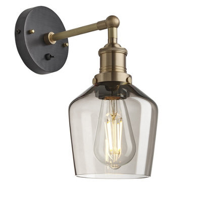 Industville Brooklyn Glass Schoolhouse Wall Light - 5.5 Inch, Mocha Glass Schoolhouse - 5.5 Inch, Brass Wall Holder