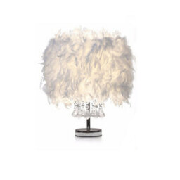 Living And Home White Modern Feather Bedside Table Lamp With Crystal Pendant 30 X 45 Cm - thumbnail 4