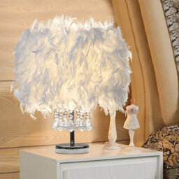 Living And Home White Modern Feather Bedside Table Lamp With Crystal Pendant 30 X 45 Cm - thumbnail 3