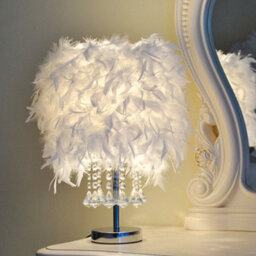 Living And Home White Modern Feather Bedside Table Lamp With Crystal Pendant 30 X 45 Cm - thumbnail 2