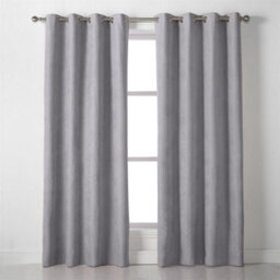 Luxury Living Velvet Chenille Eyelet Curtains Ready Made Pair Silver - thumbnail 3