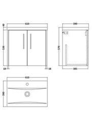 Hudson Reed Juno Wall Hung 2 Soft Close Door Vanity Unit With Mid-Edge Ceramic Basin In Metallic Slate Finish, 610mm - thumbnail 7