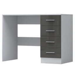 Reflect 2 Door Mirror Wardrobe, 5 Drawer Chest, 2 Drawer Bedside & Desk - Grey Gloss & Matt White - Modern Bedroom Furniture Set - thumbnail 8