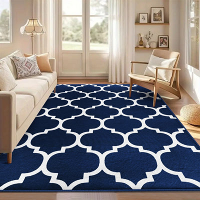 Aspire Homeware Luxury Large Rug, Non-Slip Plush Living Room Bedroom Area Carpet, Cosy Floor Rug Ava Navy (L)230 X (W)160Cm