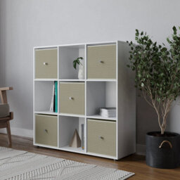 Urbn-Living 9 Cube White Wooden Bookcase Shelving Unit With 5 Collapsible Fabric Drawers Pastel Beign - thumbnail 3