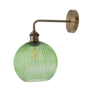 First Choice Lighting Isaac - Antique Brass Wall Light With Green Ribbed Glass Shade - image 1
