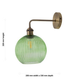 First Choice Lighting Isaac - Antique Brass Wall Light With Green Ribbed Glass Shade - thumbnail 5