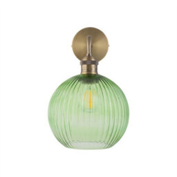 First Choice Lighting Isaac - Antique Brass Wall Light With Green Ribbed Glass Shade - thumbnail 2
