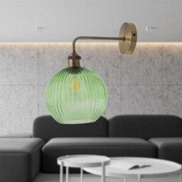 First Choice Lighting Isaac - Antique Brass Wall Light With Green Ribbed Glass Shade - thumbnail 3