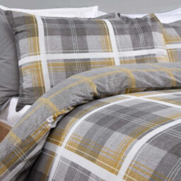 Ohs Denim Check Duvet Cover With Pillowcase, Ochre - Single - thumbnail 2
