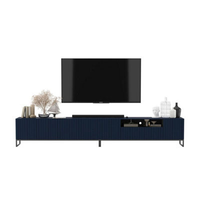 Heze Furniture Elpis Glamour Tv Cabinet Media Unit Extra Long 300 Cm - Navy Matt / Black Frame - image 1