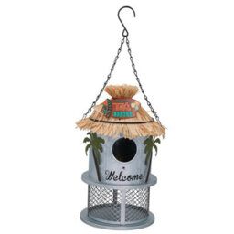 AB Tools Funky Metal Silver Tiki Bar Bird Feeder Seed Nuts Wild Bird Garden Decor 14X25Cm - thumbnail 1