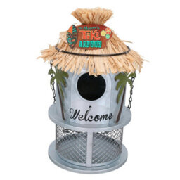 AB Tools Funky Metal Silver Tiki Bar Bird Feeder Seed Nuts Wild Bird Garden Decor 14X25Cm - thumbnail 2