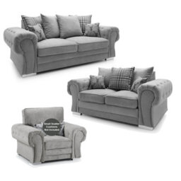 Furnishings For Less UK Milan Fabric 3 Piece Sofa Suite Grey Scatter Back Chesterfield Style - thumbnail 1
