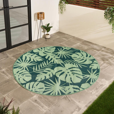 Ohs Palms Reversible Round Outdoor Garden Rug Waterproof Area Floor Mat - image 1