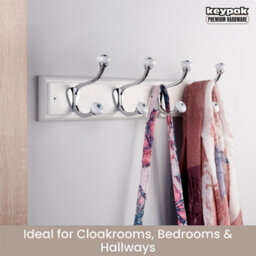 Keypak 4-Hook Wall-Mounted Coat Rack, 45Cm - White Board, Ceramic Tip Coat Hooks - Fixings Included - thumbnail 6