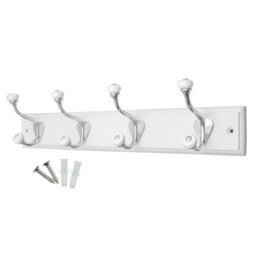 Keypak 4-Hook Wall-Mounted Coat Rack, 45Cm - White Board, Ceramic Tip Coat Hooks - Fixings Included - thumbnail 2