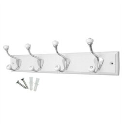 Keypak 4-Hook Wall-Mounted Coat Rack, 45Cm - White Board, Ceramic Tip Coat Hooks - Fixings Included - thumbnail 1