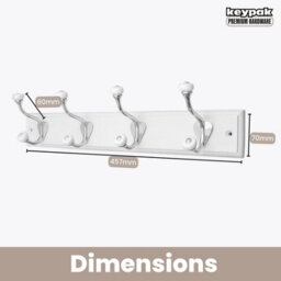 Keypak 4-Hook Wall-Mounted Coat Rack, 45Cm - White Board, Ceramic Tip Coat Hooks - Fixings Included - thumbnail 8