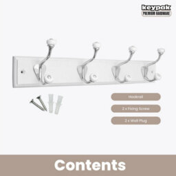 Keypak 4-Hook Wall-Mounted Coat Rack, 45Cm - White Board, Ceramic Tip Coat Hooks - Fixings Included - thumbnail 9