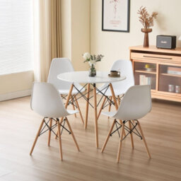 Comfy Living 5 Piece Dining Set With Round White Wooden Top And 4 White Chairs With Metal Detailing - thumbnail 1