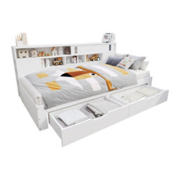 Btm 4Ft6 Double Sofa Bed 135X190Cm, With Drawers, Shelves   Cabinets, Storage Daybed, White - thumbnail 8