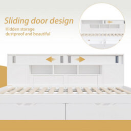 Btm 4Ft6 Double Sofa Bed 135X190Cm, With Drawers, Shelves   Cabinets, Storage Daybed, White - thumbnail 6