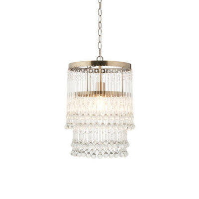 Luminosa Lighting Luminosa Genevieve Pendant Ceiling Light Antique Brass Plate & Clear Crystal Glass E27 - image 1