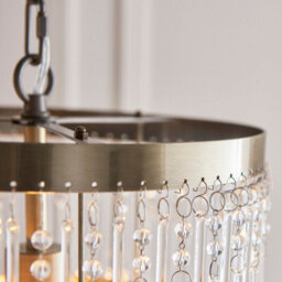 Luminosa Lighting Luminosa Genevieve Pendant Ceiling Light Antique Brass Plate & Clear Crystal Glass E27 - thumbnail 5